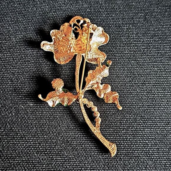 Funky Vintage Rose  & Rhinestone Pin Brooch - Picture 5 of 7